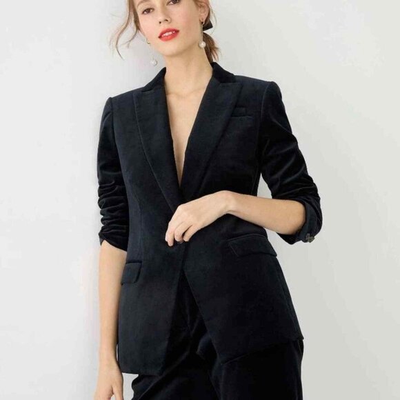 J. Crew Jacket Women 6 Black Stretch Velvet Willa Career Corp Minimalist Classic - Picture 1 of 11